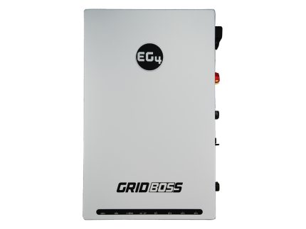EG4 GridBOSS front panel with smart load ports, hybrid inverter terminals, and 200A service entrance